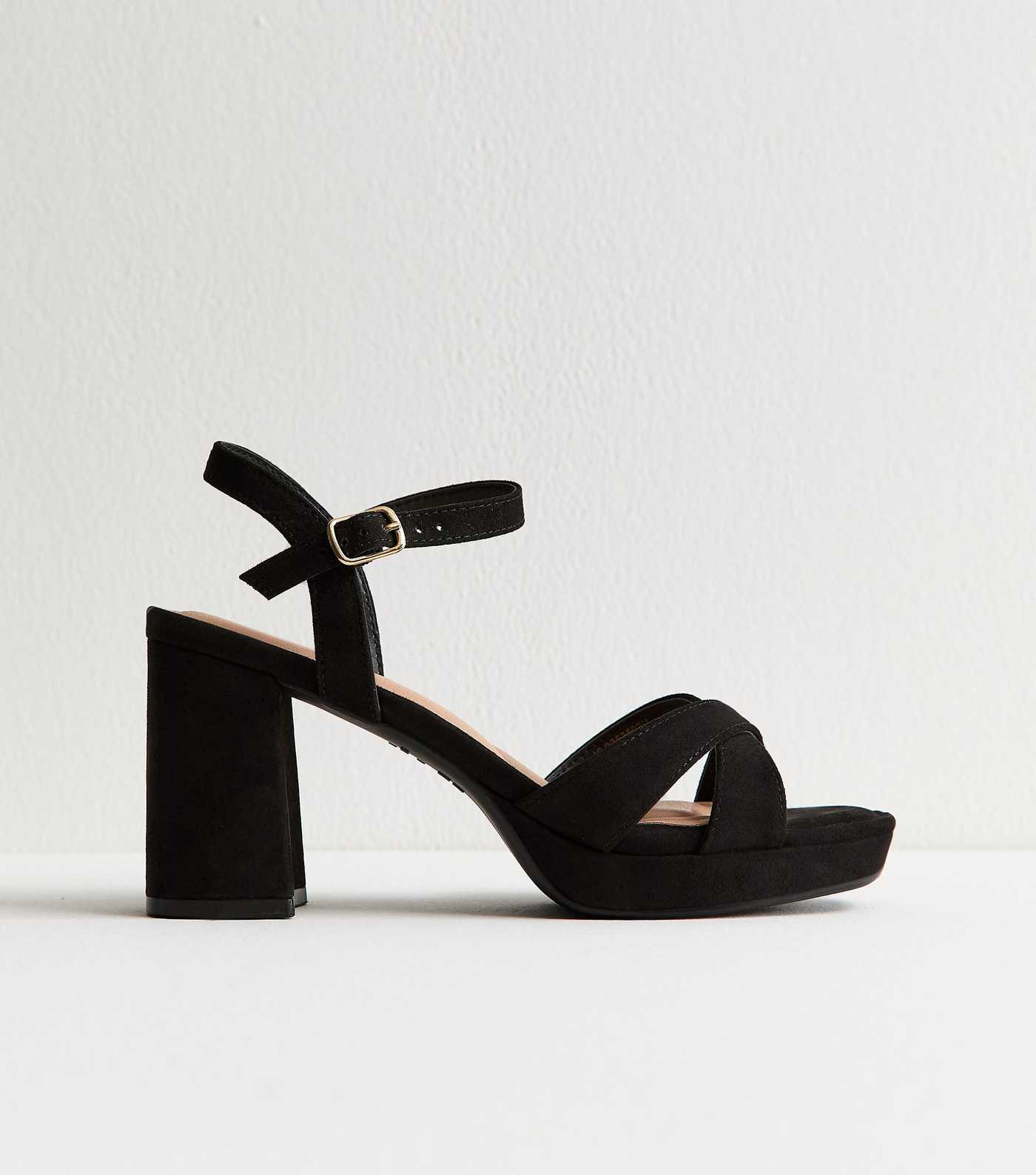 Black Faux Suede Cross Strap Heel Sandals | New Look | New Look (UK)