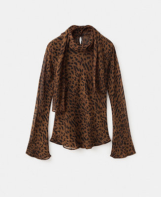 Women's Scarf Detail Leopard Print Blouse | Macy's