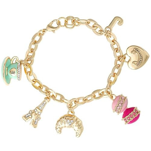 Juicy Couture Paris Charm Bracelet for Women 7.5", Gold-Tone Chunky Bracelet with 6 Cute Charms | Amazon (US)