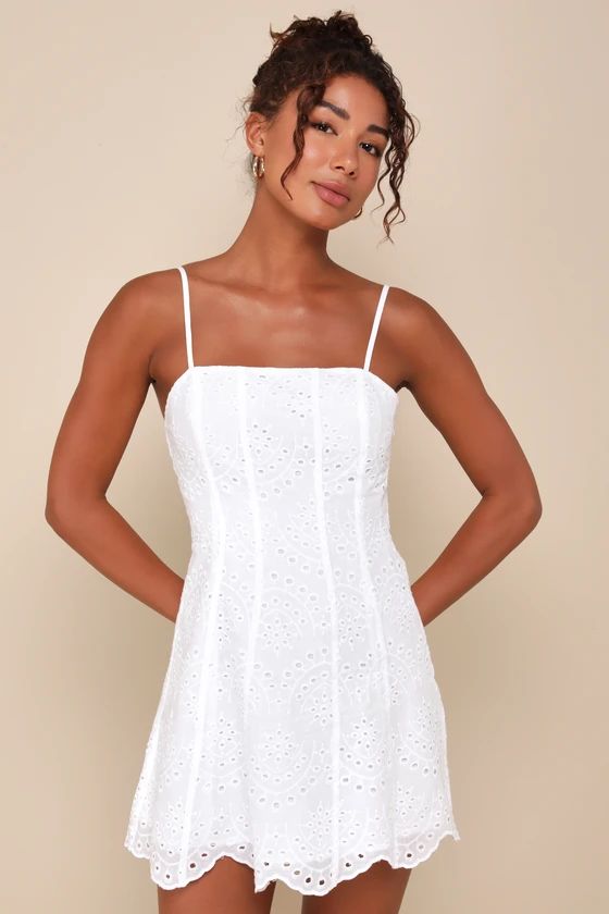 Summer Cutie White Eyelet Embroidered Sleeveless Mini Dress | Lulus