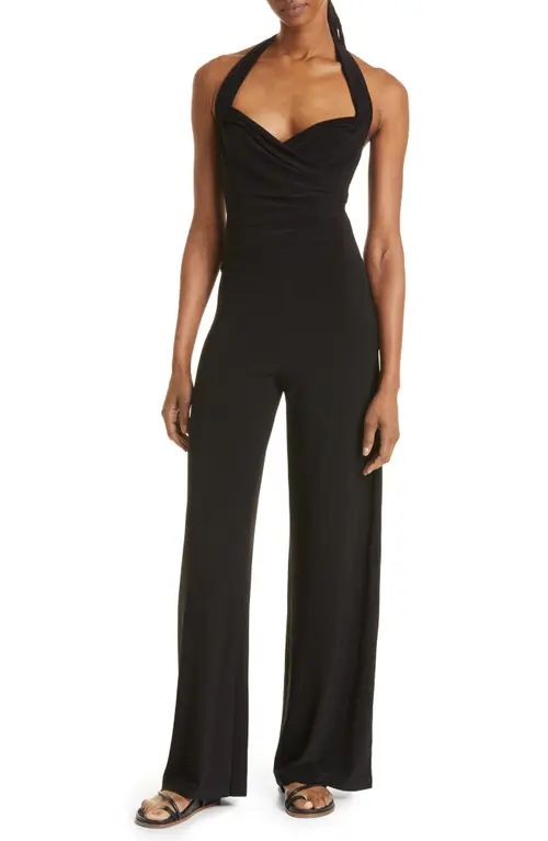 Norma Kamali Cayla Straight Leg Halter Jumpsuit in Black at Nordstrom, Size Small | Nordstrom