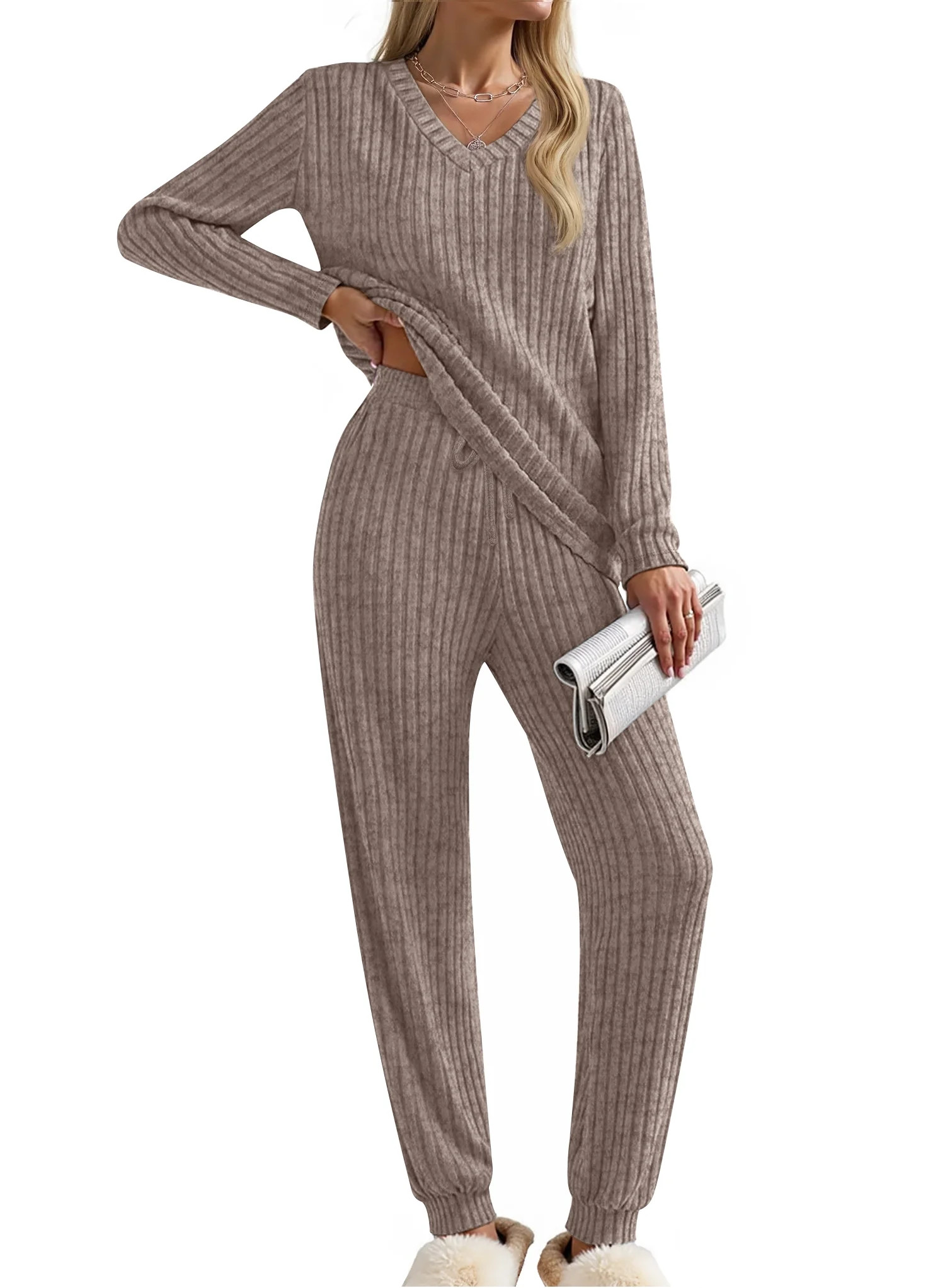 Fantaslook Womens Pajamas Sets Long Sleeve Shirts and Drawstring Pants With Pockets Two Piece Lou... | Walmart (US)