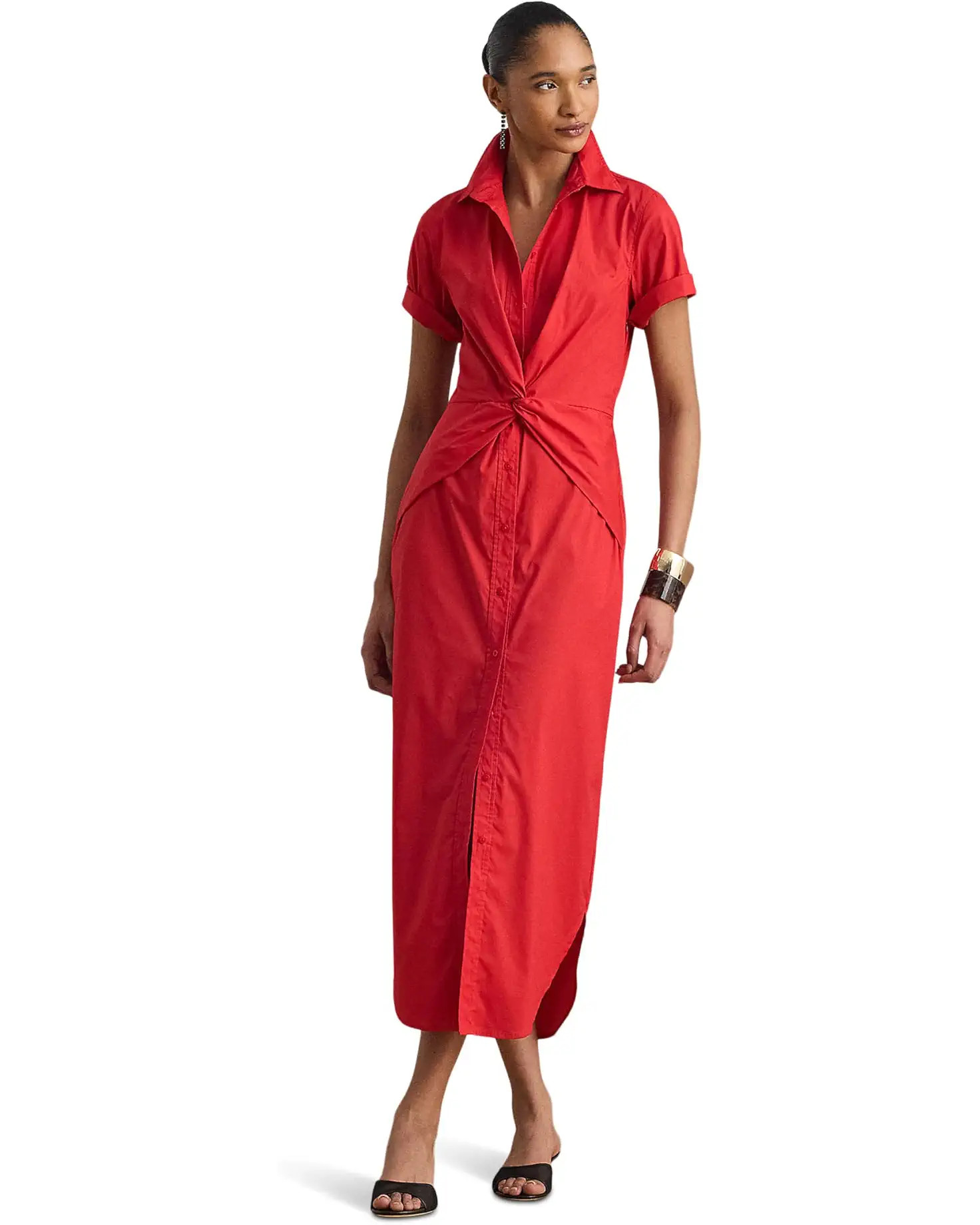 Twist-Front Cotton-Blend Shirtdress | Zappos