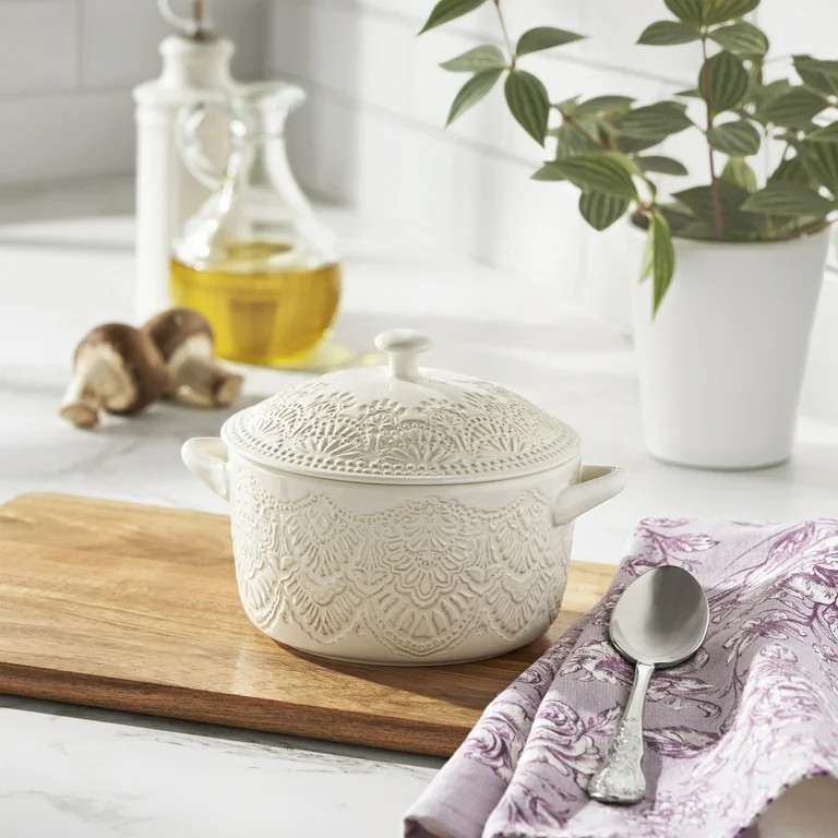 The Pioneer Woman 1QT Cocotte Casserole Baking Dish with Lid, Stoneware, Vintage Lace, Linen | Walmart (US)