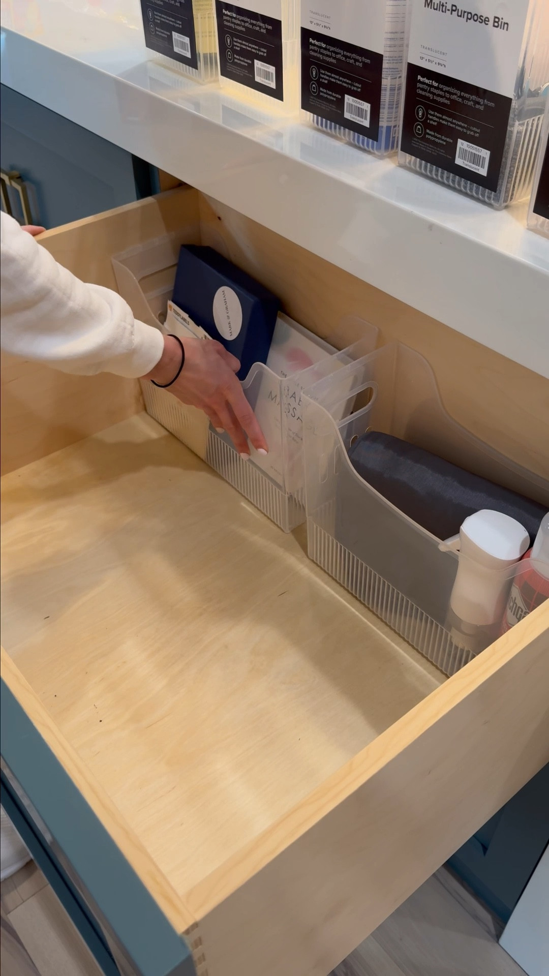 Before < After 🤍

Deep kitchen island drawers are amazing, but can be a challenge to find organizing solutions.



This family of 5 has young children. These two drawers are on the opposite side of the kitchen island, facing the kitchen table where the kids do arts + crafts … but they’re also within range of the living room where sometimes we need quick access to diapers and wipes.

These drawers contain a variety of items which is completely normal! Using my favorite super affordable multi-purpose bins, I turned these deep drawers into grab-n-go central: diapers and wipes, coloring books, first aid (including a choking remedy device) and all the everyday essentials that end up in a junk drawer.

These multi-purpose bins are on repeat in our business. We’ve used them in garages, offices, playrooms, and even deep freezer drawers – they never disappoint. Standing upright, they make the most of a deep drawer instead of letting everything become a jumbled mess.

#LTKmomlife #LTKBaby #LTKHome