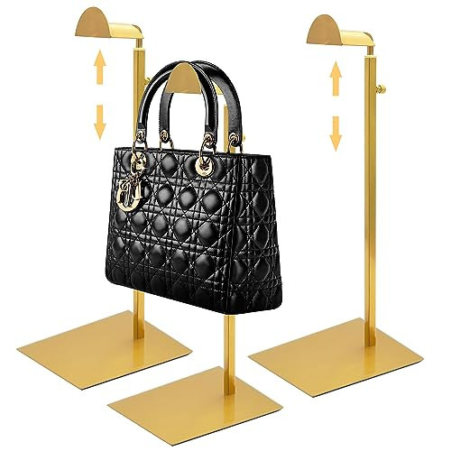Royxen 3 Pack Purse Holder, Purse Display Stand with Adjustable Height, Bag Stands for Display, Stainless Steel Purse Rack for Bags Organizer (Gold) | Amazon (US)