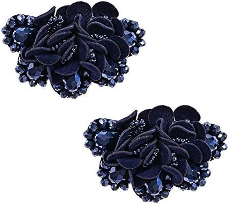 Douqu 2 Pcs 2.8inch Women Bow Flower Crystal Flip Flop Shoe Charms Beaded Fashion Shoe Clips (Nav... | Amazon (US)