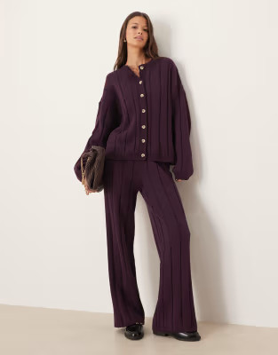 ASOS DESIGN knitted cotton trouser co-ord in plum | ASOS (Global)