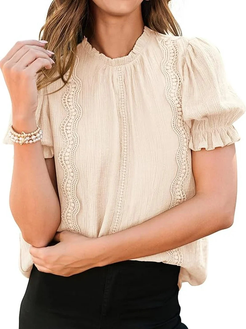 PRETTYGARDEN Womens Summer Tops Trendy Mock Neck Puff Sleeve Blouse Dressy Casual Business Wester... | Walmart (US)