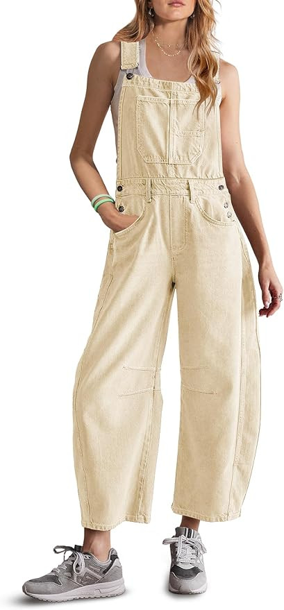 ReachMe Womens Casual Adjustable Bib Overalls Classic Wide Leg Jumpsuits Vintage Barrel Overall B... | Amazon (US)