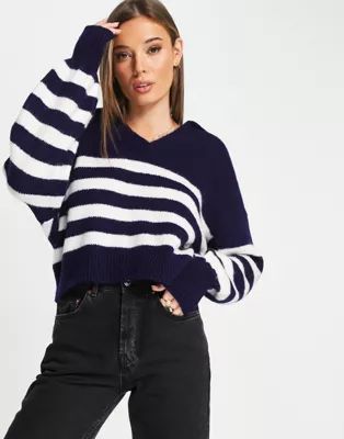 ASOS DESIGN oversized sweater with collar in stripe | ASOS (Global)