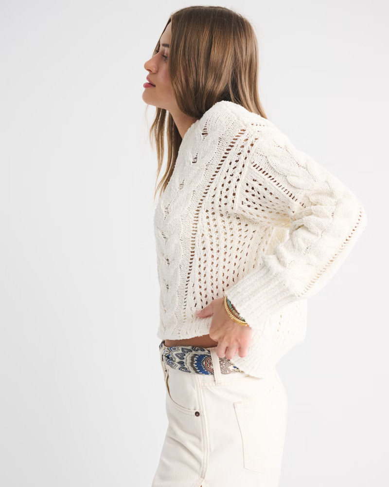 Women's Textural Stitch Cable Crew Sweater | Women's Tops | Abercrombie.com | Abercrombie & Fitch (UK)