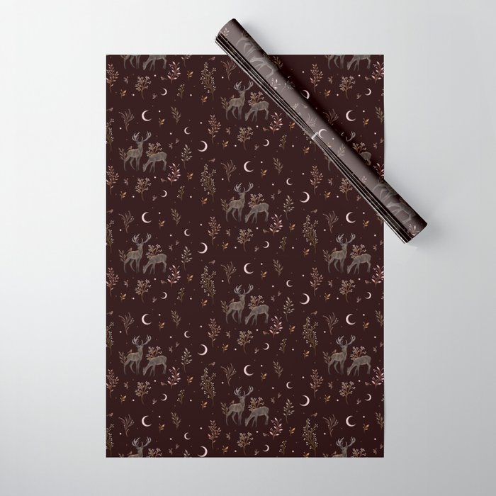 Deers in the Moonlight - Chocolate Brown Wrapping Paper | Society6