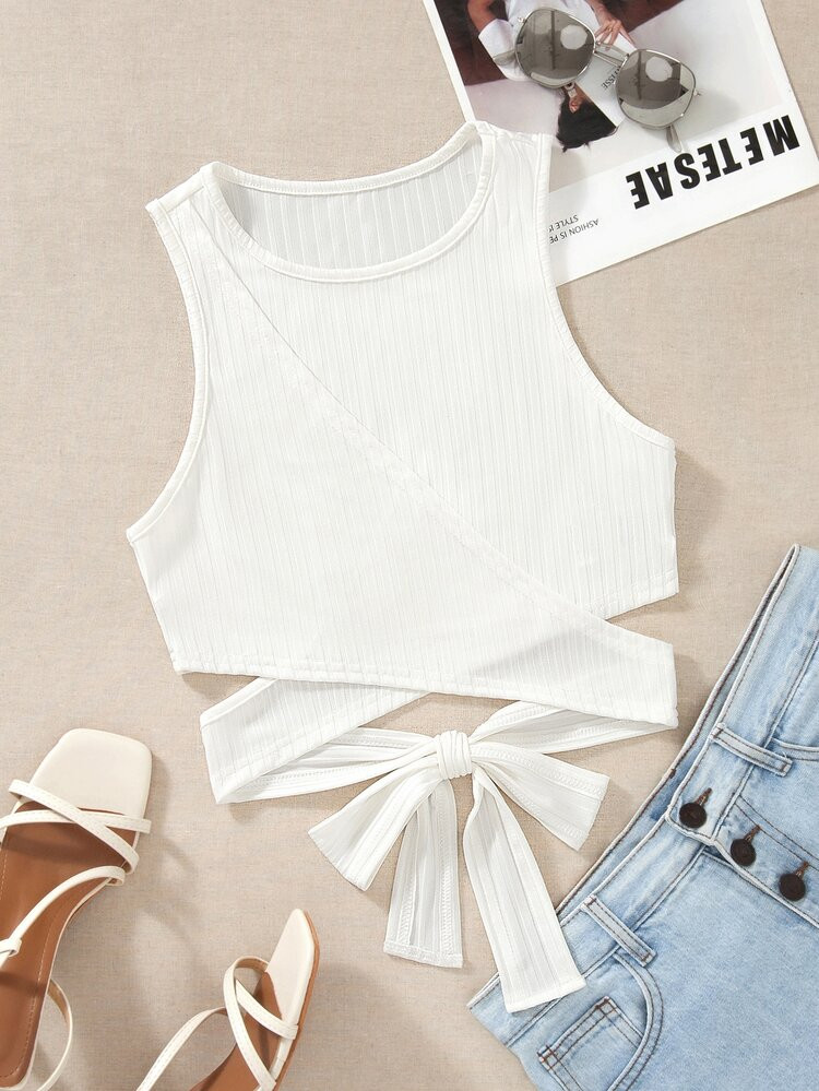 Criss Cross Tie Back Crop Tank Top | SHEIN