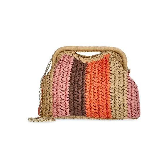 Time and Tru Women's Striped Straw Frame Clutch Handbag, Multicolor | Walmart (US)