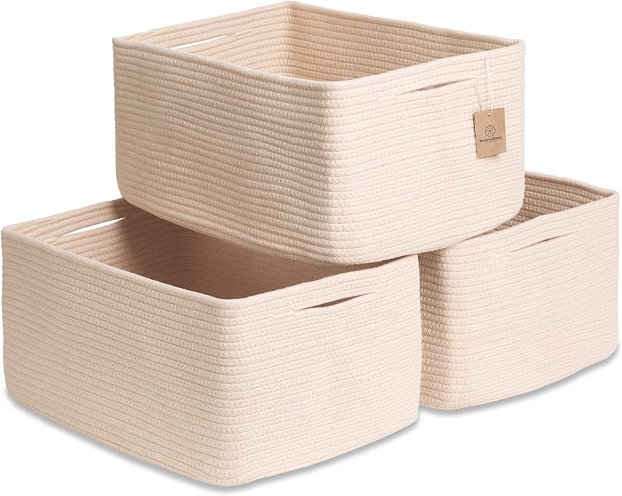 NaturalCozy Storage Baskets 16.8”x13”x7.6” Cotton Rope Woven Baskets for Organizing 3-Pack ... | Amazon (US)