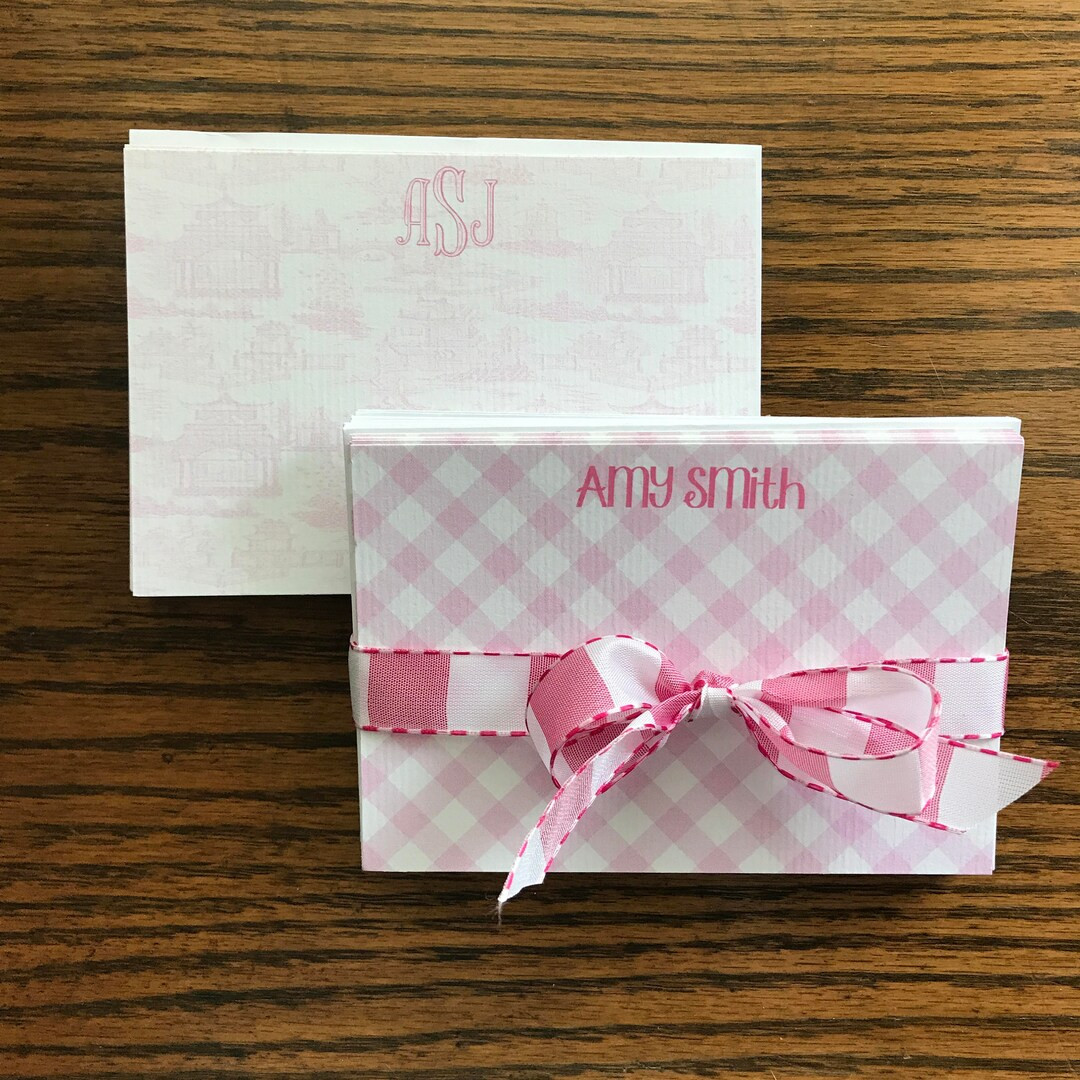 Pink and White Mini Notes - Gingham or Pagoda Pattern Stationery Set - Etsy | Etsy (US)
