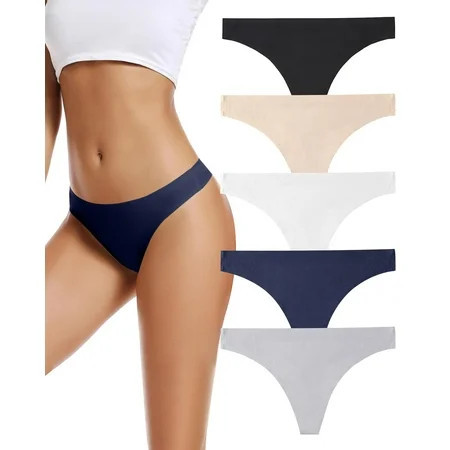 VOENXE Seamless Women Underwear Thongs No Show Ladies Thong Breathable Soft Panties 5-Pack | Walmart (US)