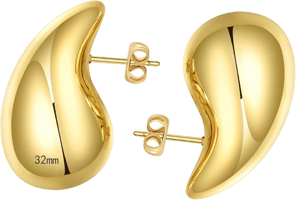 Ascona 18/25/32/47mm Chunky Gold Plated Hoop Earrings for Women | Lightweight Tear Drop Earrings ... | Amazon (US)