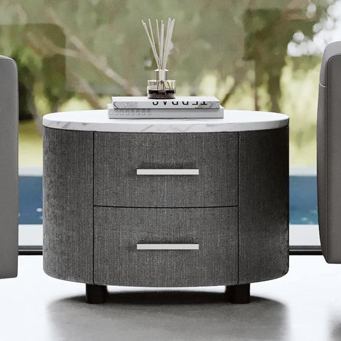 ZURI Modern Daphne Grey Fabric Accent Table with White Marble Top and 2 Drawers | Amazon (US)