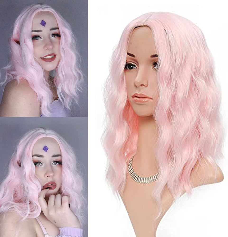 FAELBATY Light Pink Wigs For Women Curly Wavy Synthetic Women's Wig Pure Pastel Cosplay Wig for G... | Amazon (US)