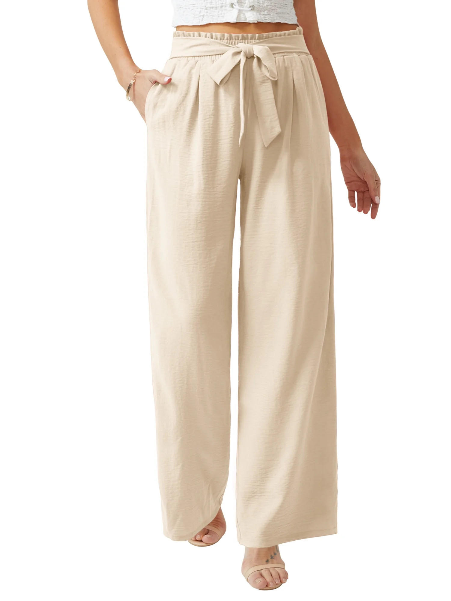 Anygrew Women Casual Wide Leg Pants High Waisted Business Work Casual Pants Loose Flowy Beach Pal... | Walmart (US)