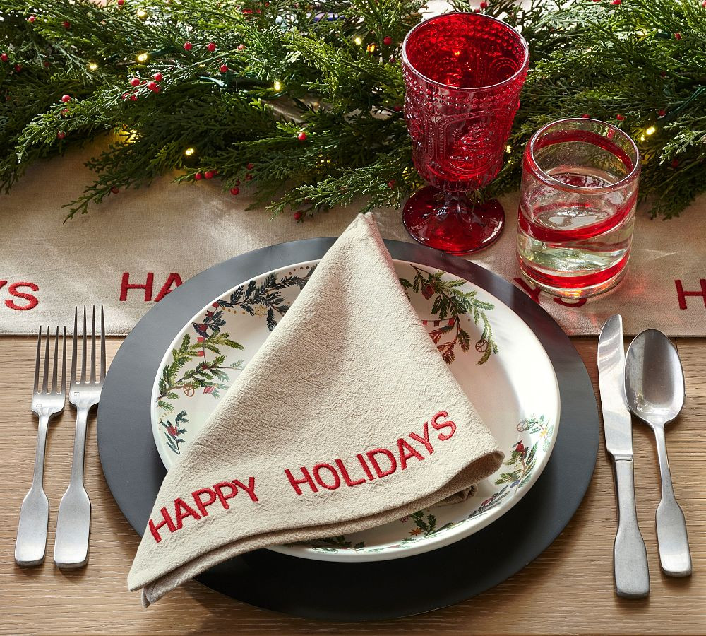 Happy Holidays Sentiment Cotton Napkins - Set of 4 | Pottery Barn (US)