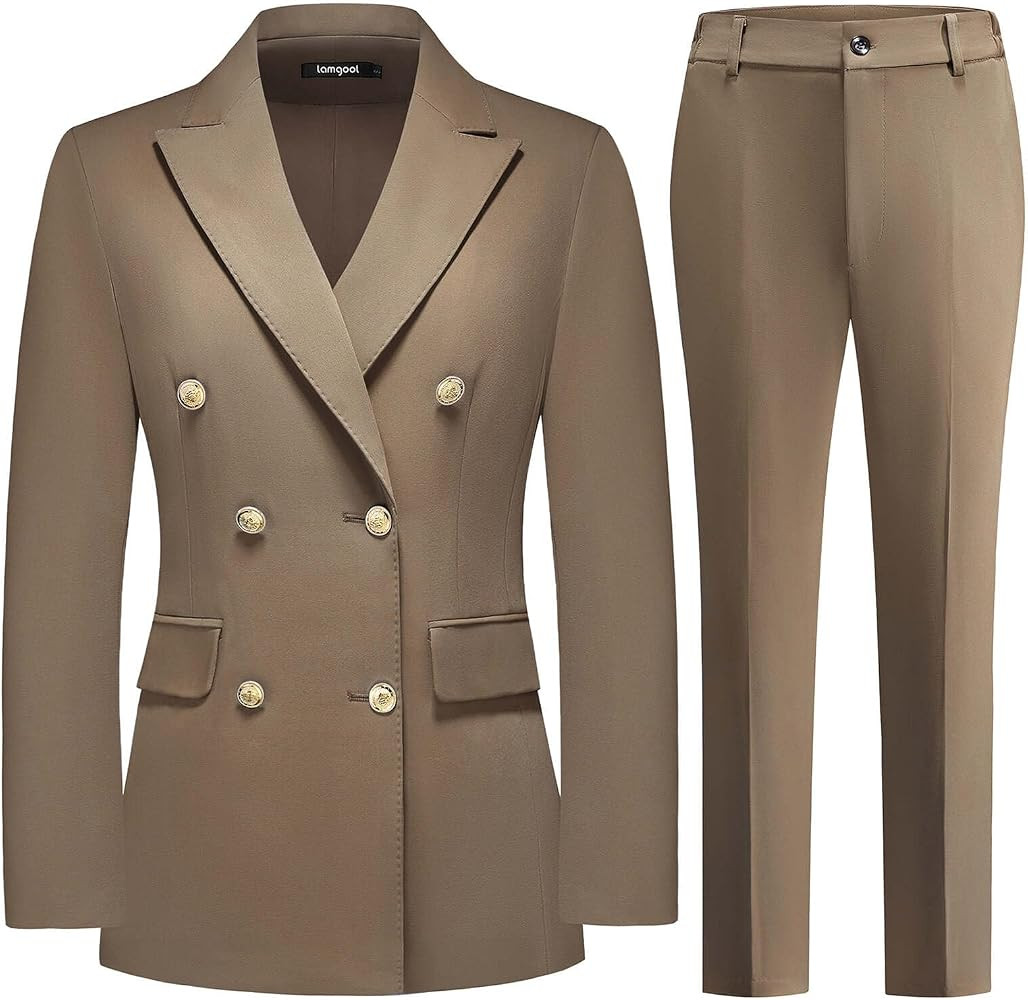 Lamgool Women Pants Suit Double Breasted 2 Piece Blazer Set Work Casual Jacket Outfits for Busine... | Amazon (US)