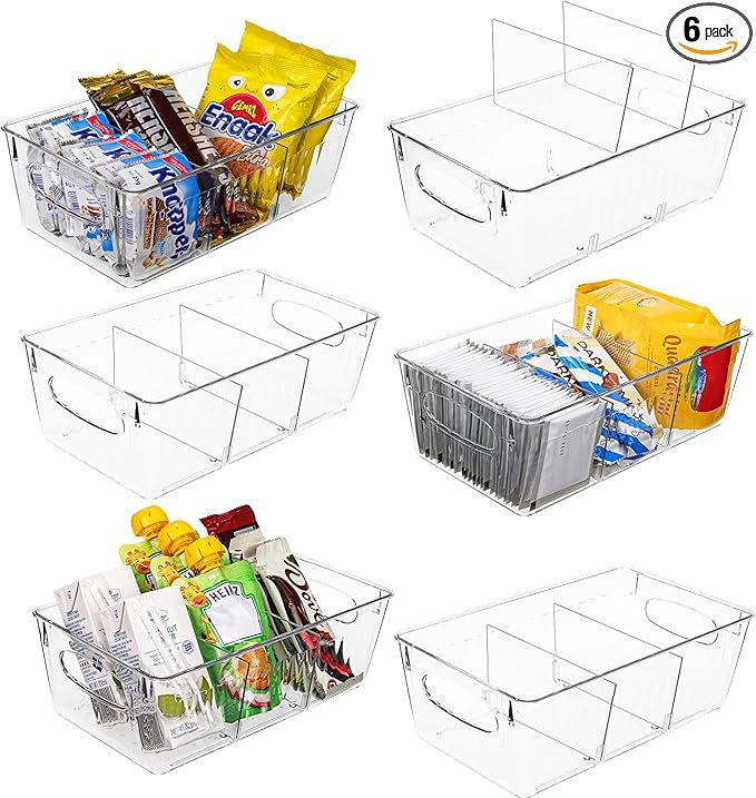 Moretoes 6 Pack Pantry Organizers and Storage, Refrigerator Snack Organizer Bins with Removable D... | Amazon (US)