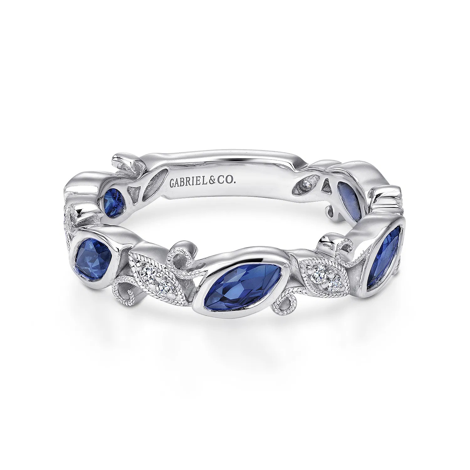 14K White Gold Marquise Station Sapphire and Diamond Ring | Gabriel & Co. Fine Jewelry And Bridal