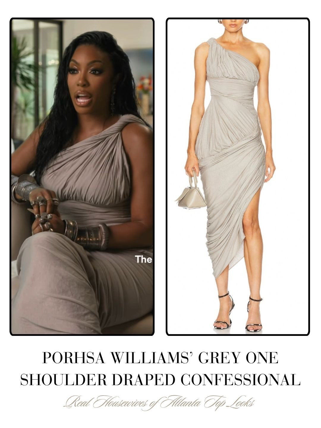 Porsha Williams’ Grey One Shoulder Draped Confessional Dress