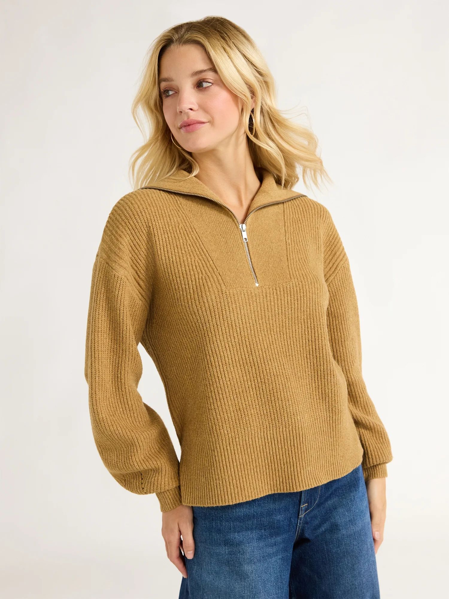 Free Assembly Women’s Half Zip Sweater with Long Sleeves, Midweight, Sizes XS-XXL | Walmart (US)