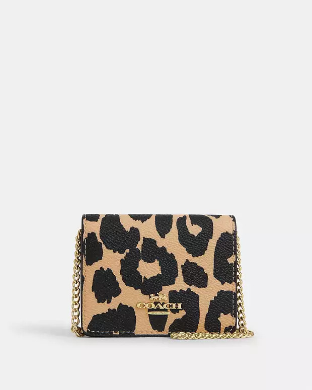 Mini Wallet On A Chain With Leopard Print | Coach Outlet US