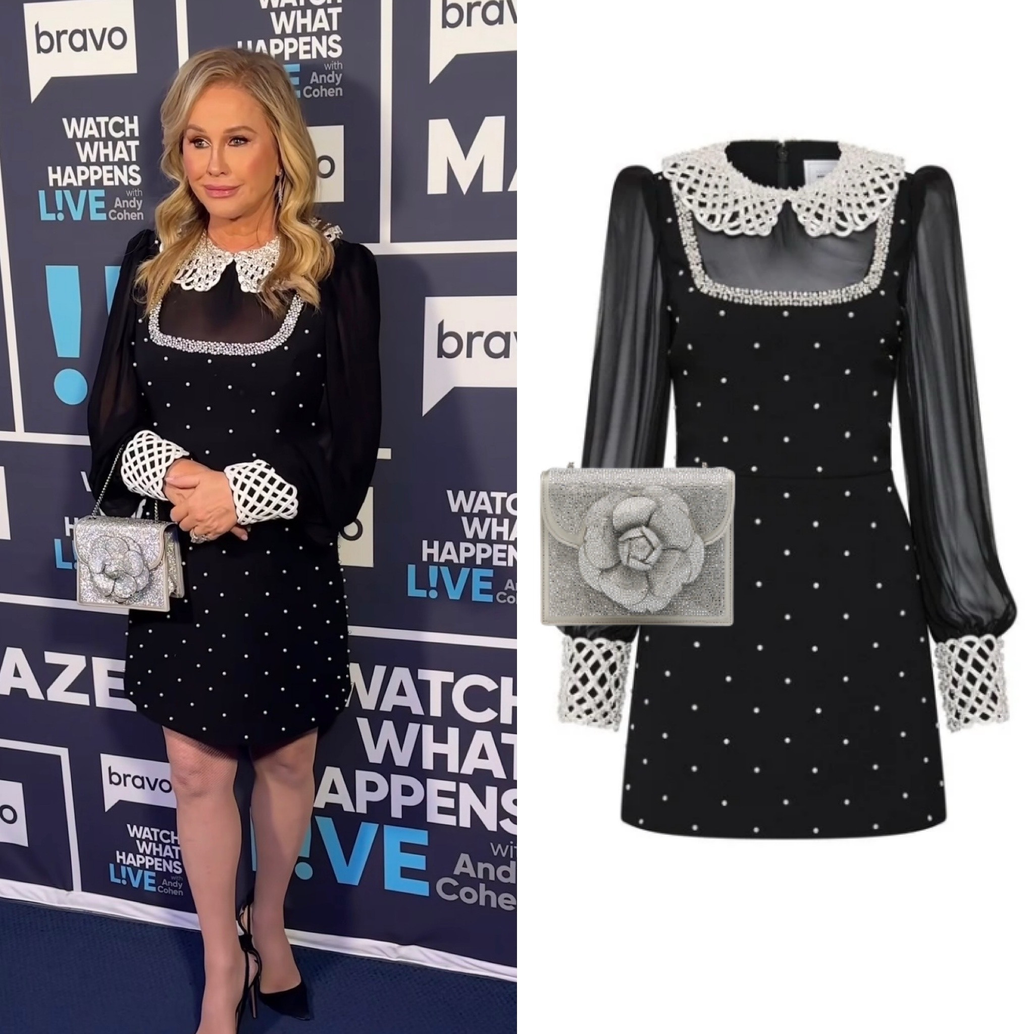 Kathy Hilton’s Black and White Dress on #WWHL 📸= @bravowwhl
