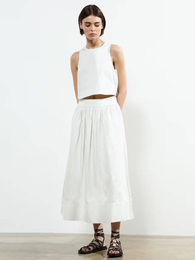 French Connection Pinstripe Poplin Pure Cotton Skirt, Cream/Blue | John Lewis (UK)