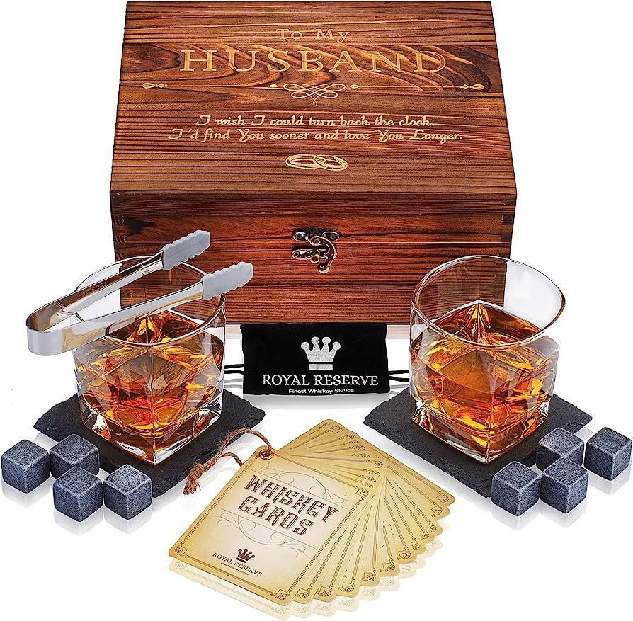 Whiskey Stones Gift Set | Husband Birthday Gifts Artisan Crafted Chilling Rocks Stones Scotch Bou... | Amazon (US)