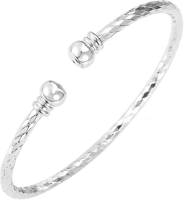 Sterling Silver Bangle Bracelets for Women,Fashion Jewelry Simple Adjustable 925 Silver Cuff Bang... | Amazon (US)