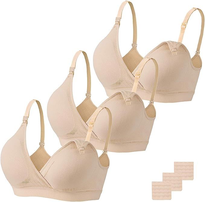 Vinfact Nursing Bra 3 Pack Seamless V Neck Maternity Bra Women Pregnancy Breastfeeding Bra | Amazon (US)