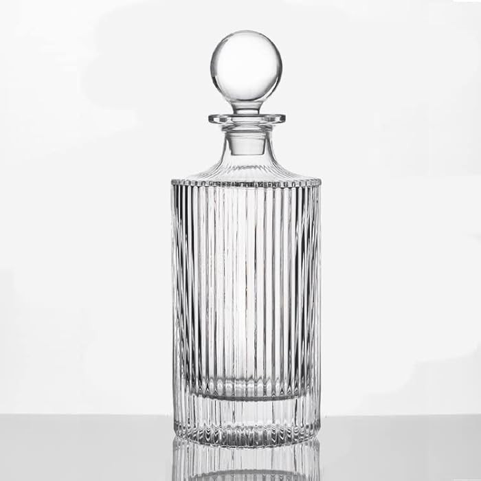 Whiskey Decanter and Glass Stopper 27 oz Round Ribbed Decanter for Whiskey, Bourbon, Brandy, Liqu... | Amazon (US)