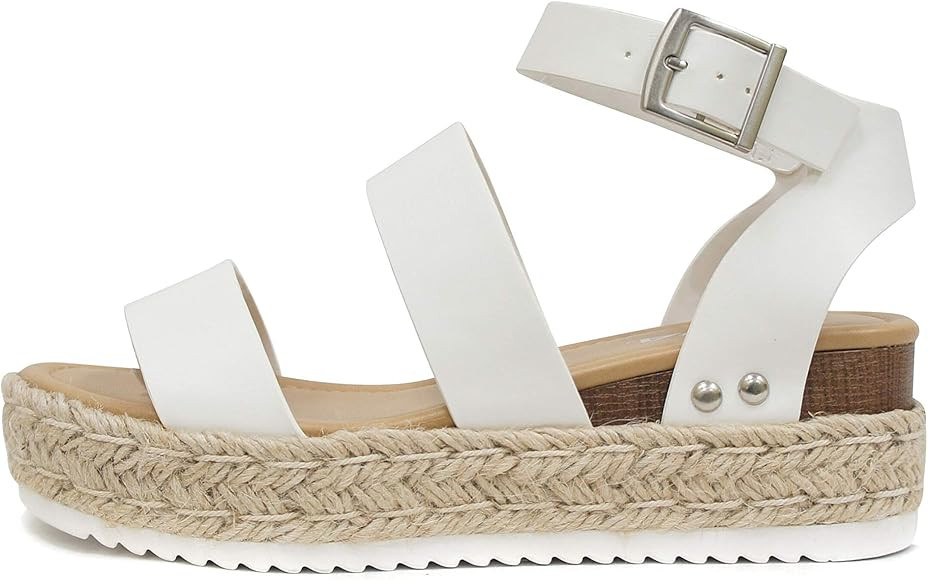 Soda Top Shoe Bryce Open Toe Buckle Ankle Strap Espadrilles Flatform Wedge Casual Sandal | Amazon (US)