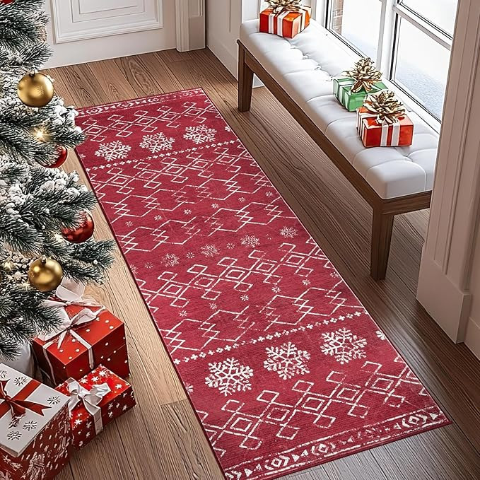 jinchan Christmas Runner Rug 2x5 Kitchen Rug Snowflake Runner Modern Hallway Rug Washable Rug Non... | Amazon (US)