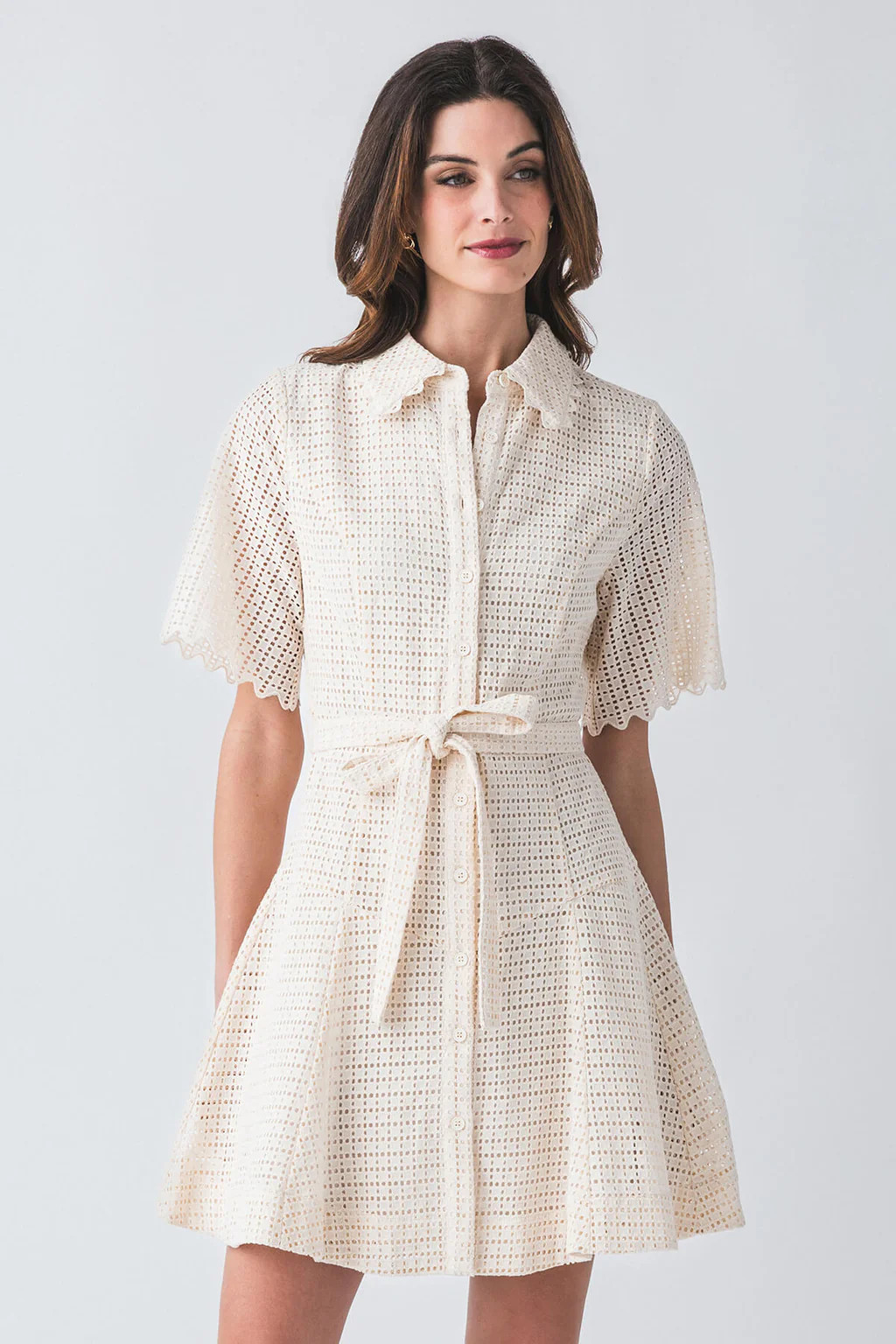 Current Air Punching Lace Button Down Mini Dress | Social Threads