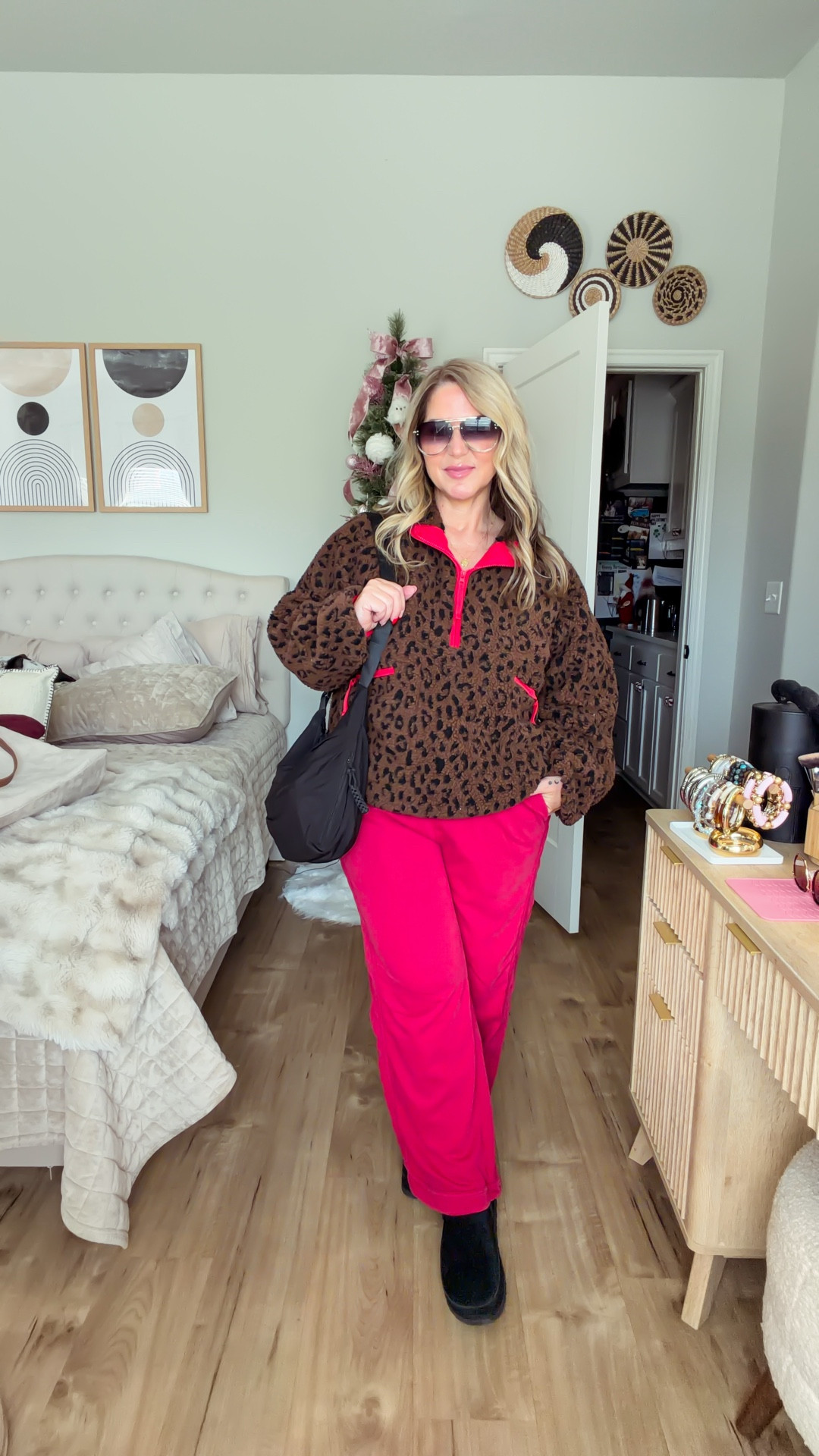 Size large in the pullover and pants 

#LTKMidsize #LTKPetite #LTKOver40