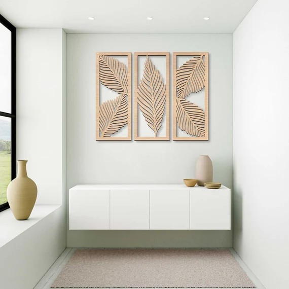 Wall Decor Leaf - Set of 3 Leaf For Bathroom - Kitchen - Bedroom Wall Decor - Wall Art - Gift For... | Etsy (US)