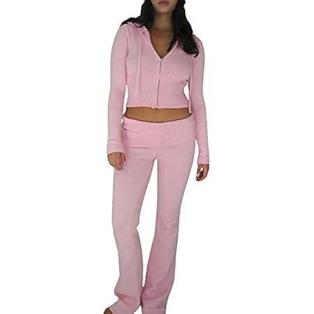 Bacmaze Knit Sets Two Piece Women Y2k Tracksuit Long Sleeve Zip Up Hoodie Jacket High Waist Pants... | Amazon (US)
