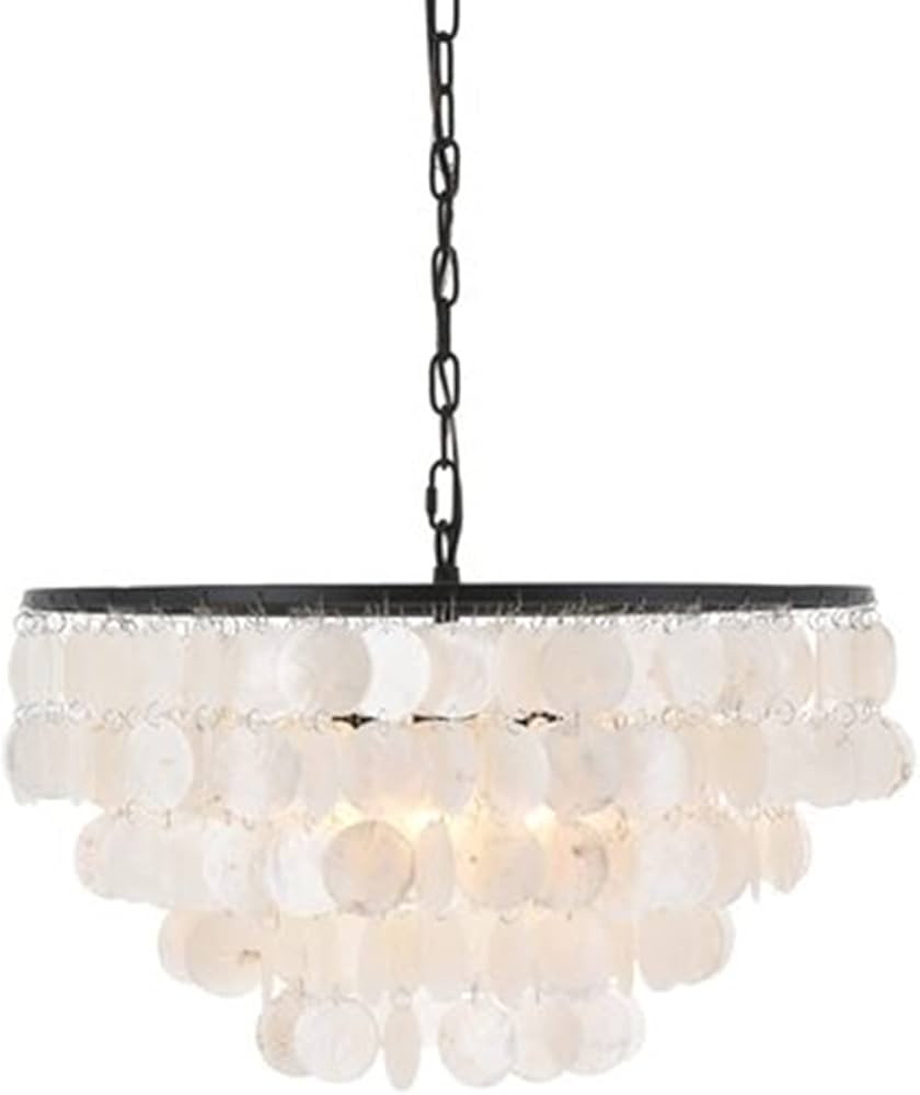 Aero Snail 4-Light 20" Coastal Natural Tiered Capiz Shell Chandelier Antique Black Round Island L... | Amazon (US)