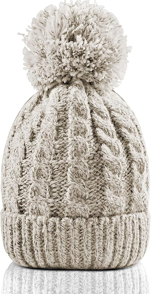 Women's Winter Beanie Warm Fleece Lining - Thick Slouchy Cable Knit Skull Hat Ski Cap | Amazon (US)