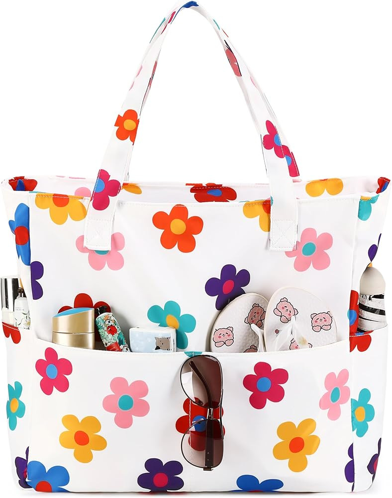 CAMTOP Waterproof Beach Tote Bag for Women Girls with Zipper Foldable Sandproof Pool Swim Bag Tra... | Amazon (US)