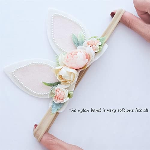 GEZISAN Bunny Headband Ear Easter Baby Girls Flower Crown Spring Bunny Headbands Newborn Nylon Headb | Amazon (US)