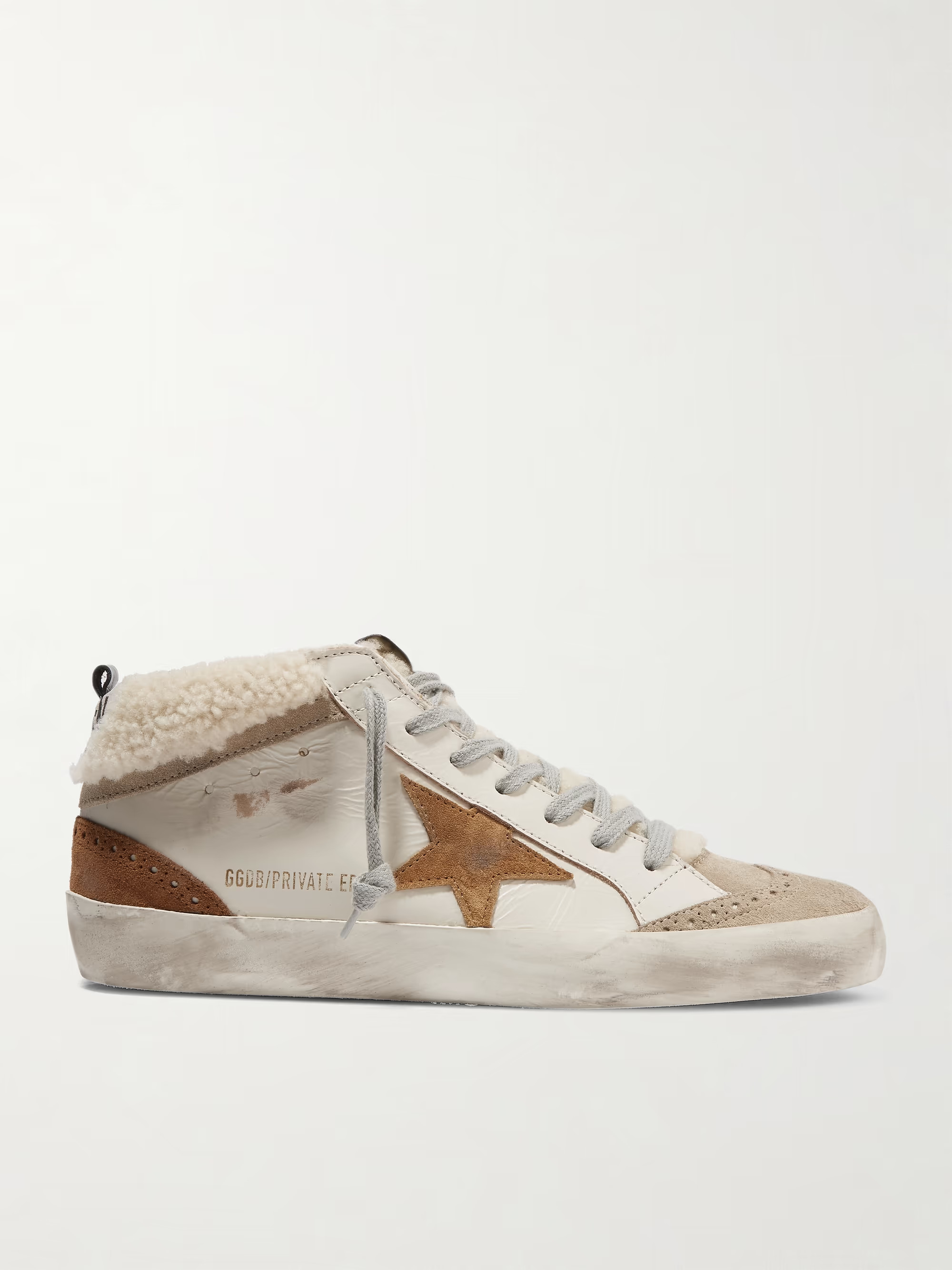 GOLDEN GOOSE Mid Star distressed leather, suede and shearling sneakers | NET-A-PORTER | NET-A-PORTER (US)